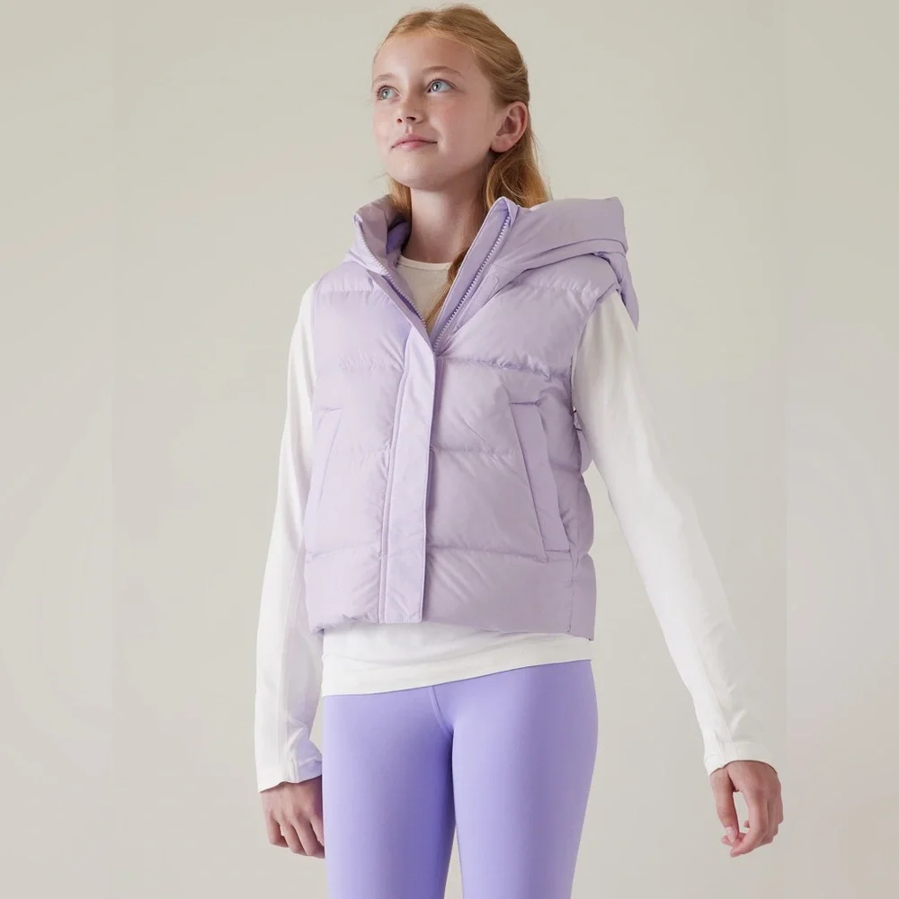 Athleta Girl Crop Down Vest Lavender Purple Size M (8/10) Like New